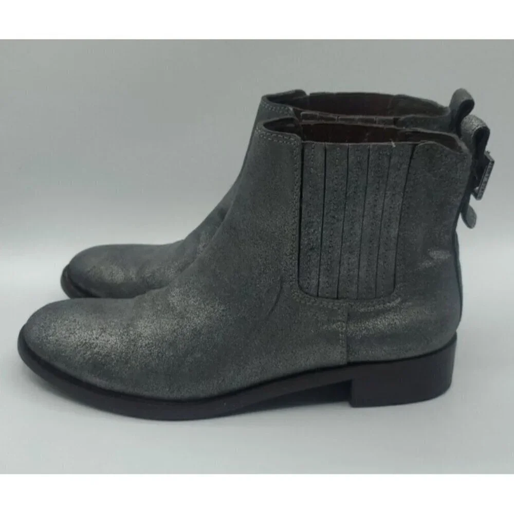 Tory Burch Wade Chelsea Gray Silver Shimmer Leather Ankle Boot Women's 9M /40
